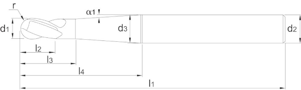 Afbeeldingen van Phantom VHM Precisie Radiusfrees, 2-snijder AlTiN-X, HRC, 30-65 HRc 36.285