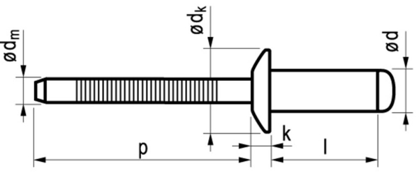 Afbeeldingen van Blindklinknagel RVS (A4)/RVS (A4) open type/bolkop