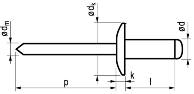 Afbeeldingen van Blindklinknagel aluminium/staal open type/grote bolkop