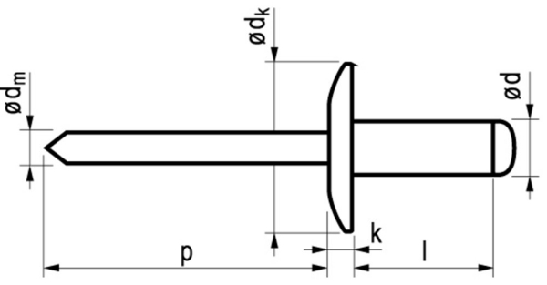 Afbeeldingen van Blindklinknagel aluminium/staal open type/extra grote bolkop