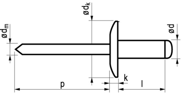 Afbeeldingen van Blindklinknagel aluminium/staal open type/extra grote bolkop