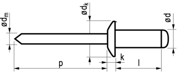 Afbeeldingen van Blindklinknagel staal/staal open type/bolkop