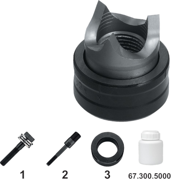 Afbeeldingen van Gatenpons met 3-voudig splijtstempel‚ voor hand- en hydraulisch gebruik‚ roestvaststaal‚ excl. bout