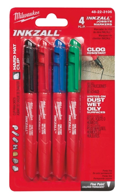 Afbeeldingen van Milwaukee Fijne punt kleur Markeerstift 4-delig Set: zwart, rood, blauw en groen INKZALL™ markers - coloured - 4pc