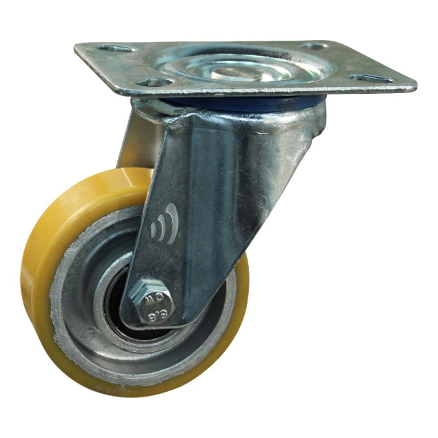 Afbeeldingen van Transportwiel (zwenk) met plaatbevestiging met stalen gaffel, wiel met aluminium velg, PU band ±94 shore A