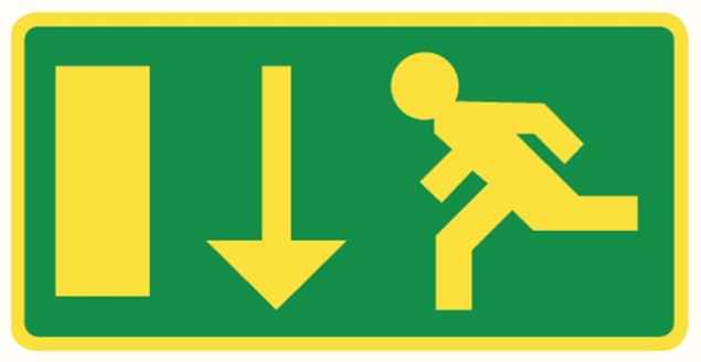 Afbeeldingen van Pikt-o-norm Pictogram vluchtweg omlaag links