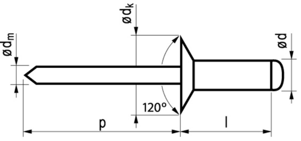 Afbeeldingen van Masterfix Blindklinknagel staal/staal open type/verzonken kop MFX 1044