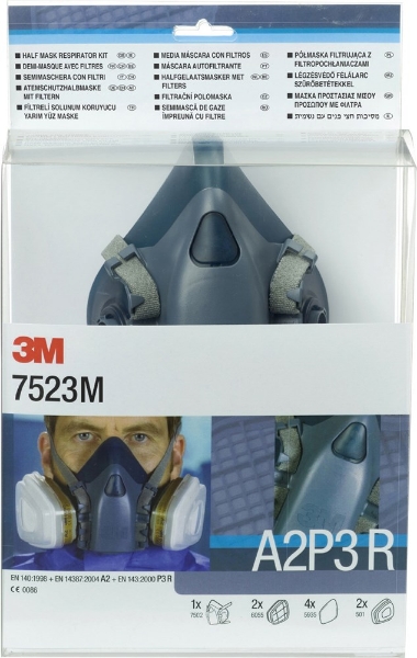 Afbeeldingen van 3M Starterskit voor halfgelaatsmaskers met A2-P3 R filtercombinatie 7523M