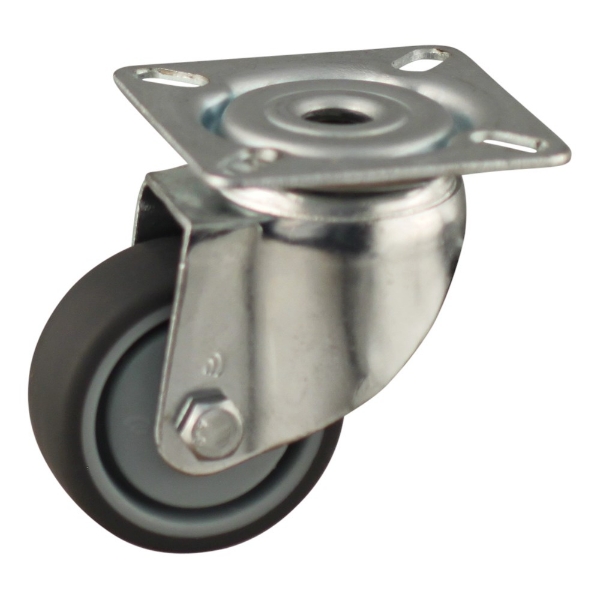 Afbeeldingen van Protempo Apparatenwiel (zwenk) met plaatbevestiging met stalen gaffel, wiel met grijze PA velg, TPE band Serie 68-60