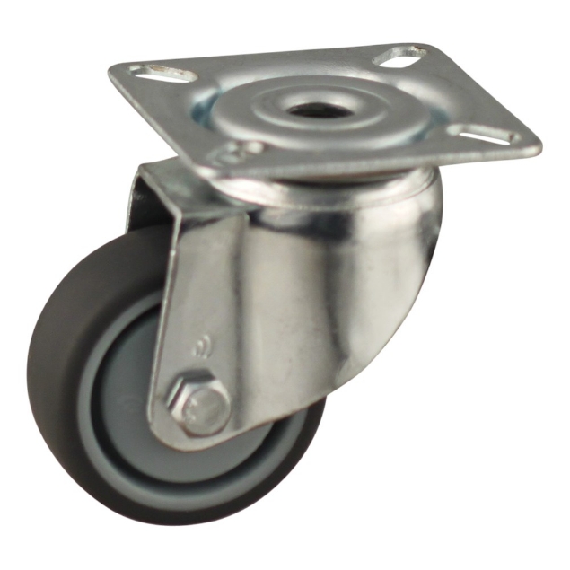 Afbeeldingen van Protempo Apparatenwiel (zwenk) met plaatbevestiging met stalen gaffel, wiel met grijze PA velg, TPE band Serie 68-60