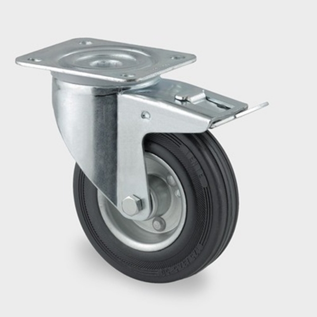 Afbeeldingen van Tente Zwenkwiel met plaat en rem, rubber band 3477DVR200P63