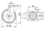 Afbeeldingen van Tente Zwenkwiel met plaat, vol-elastische rubber band 3470IEP200P63